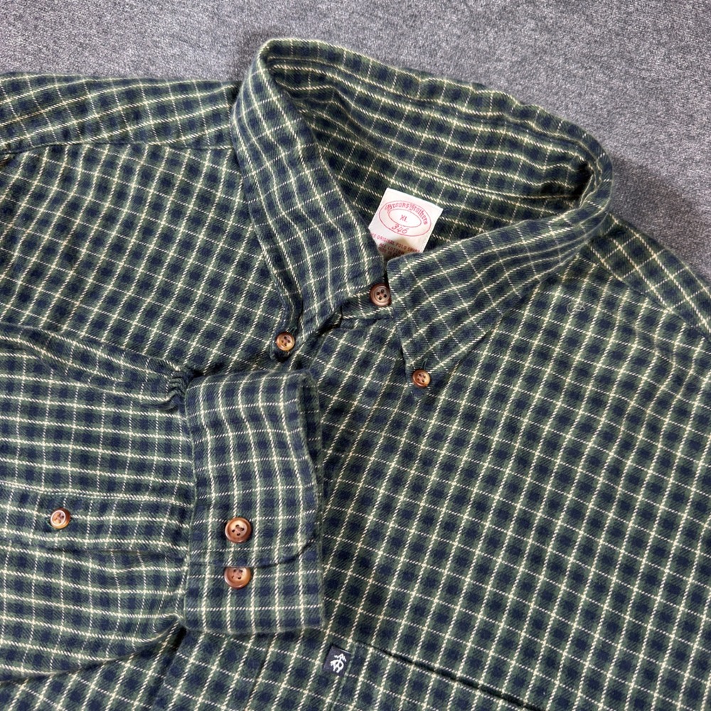 Brooks Brothers 346 Flannel Shirt Mens XL Green Plaid Cotton Button Down Pocket
